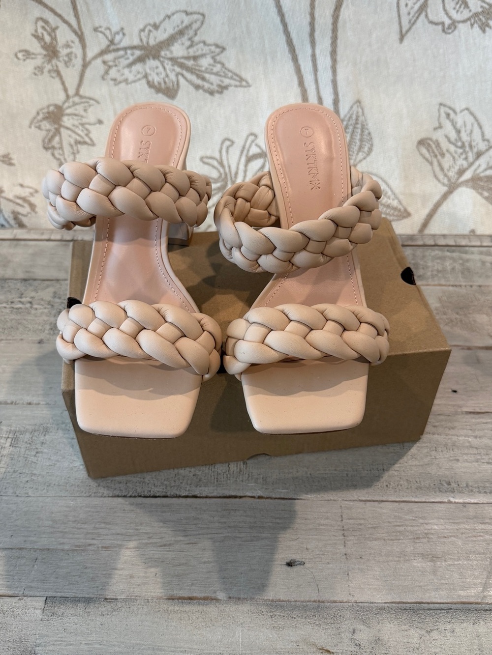 SKINN Braided Double-Strap Block Heel Sandals - Blush Beige
